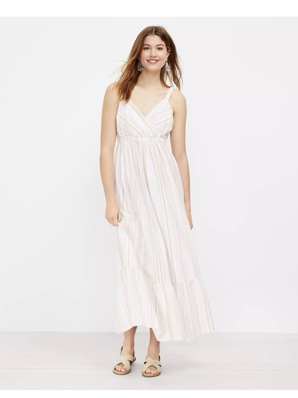 LOFT Cream Maxi Dress with Pastel Stripes